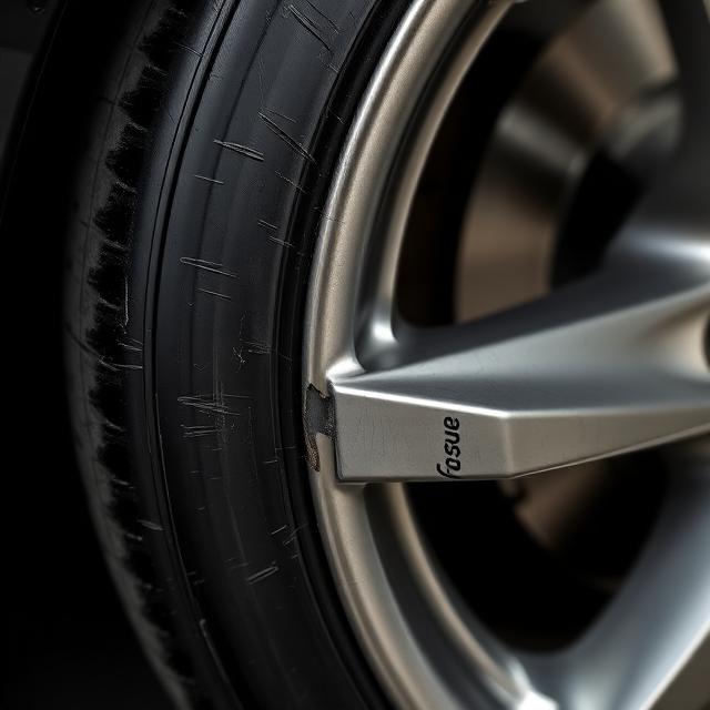 Curb rash on luxury wheel before mobile repair in Tustin CA